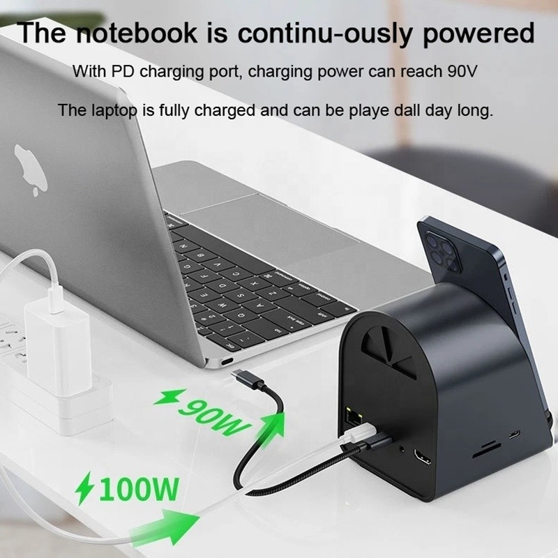USB 3.1 10 in 1 Type-C Multiport Docking Station Hub con Gigabit Ethernet e 4K HD HDMI