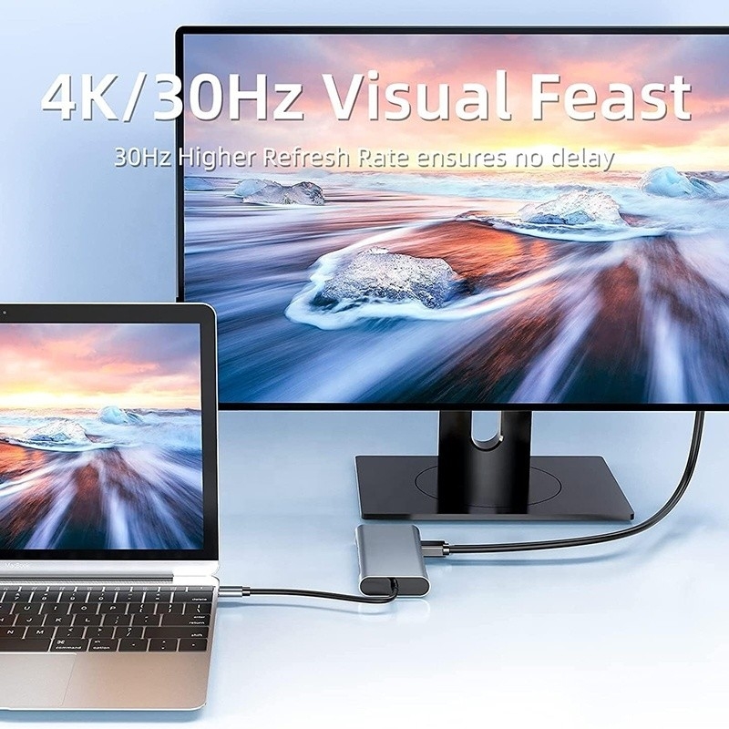 USB C Tipo C 10 In 1 Docking Station con 4K HDTV VGA Lan RJ45 USB3.0 Card Reader PD