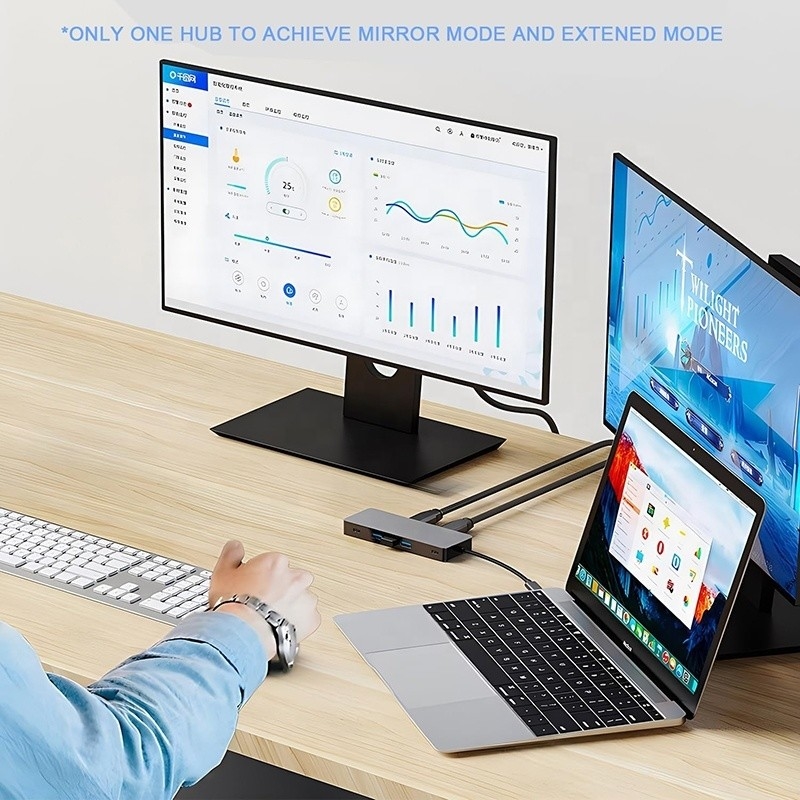 10 in 1 USB C Hub To Dual HDMI 4K 60Hz Adapter Dock con USB 3.0 Ethernet RJ45 1000Mbps