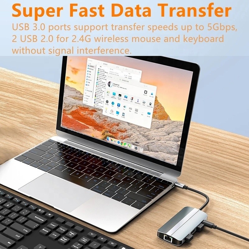 Mac Notebook 9 in 1 Type-C USB-C Hub con HDTV Multi Port Docking Station Adapter
