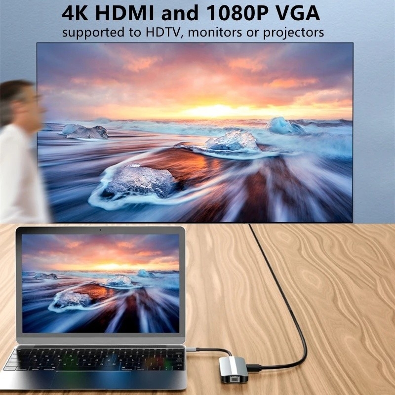 Mac Notebook 9 in 1 Type-C USB-C Hub con HDTV Multi Port Docking Station Adapter