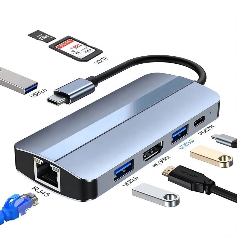 USB C tipo C Hub Multiport Dock Station con funzione di rete di ricarica di trasferimento video