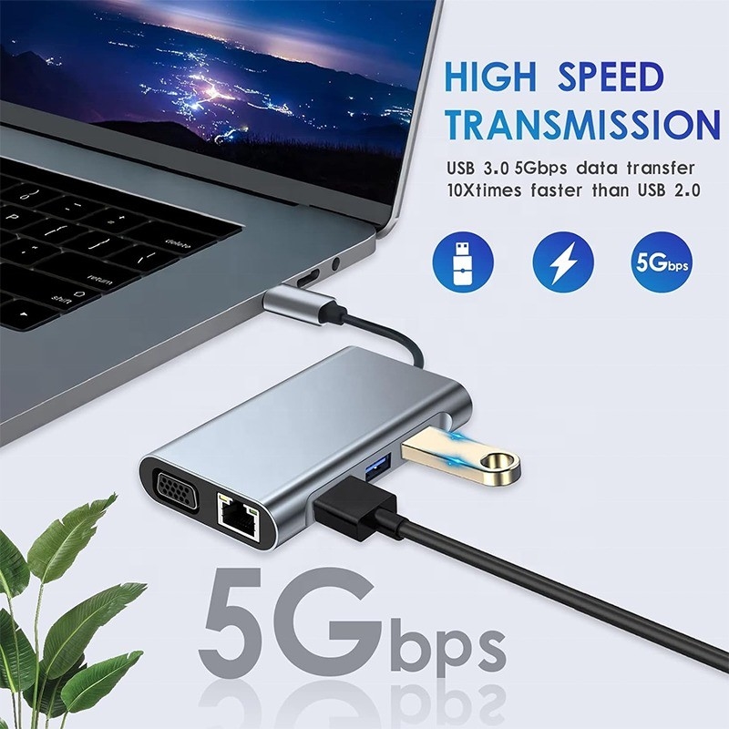 Multifunzione 8-in-1 USB-C USB C Docking Station con doppia 4K HDMI e 2 porte HDMI Grigio