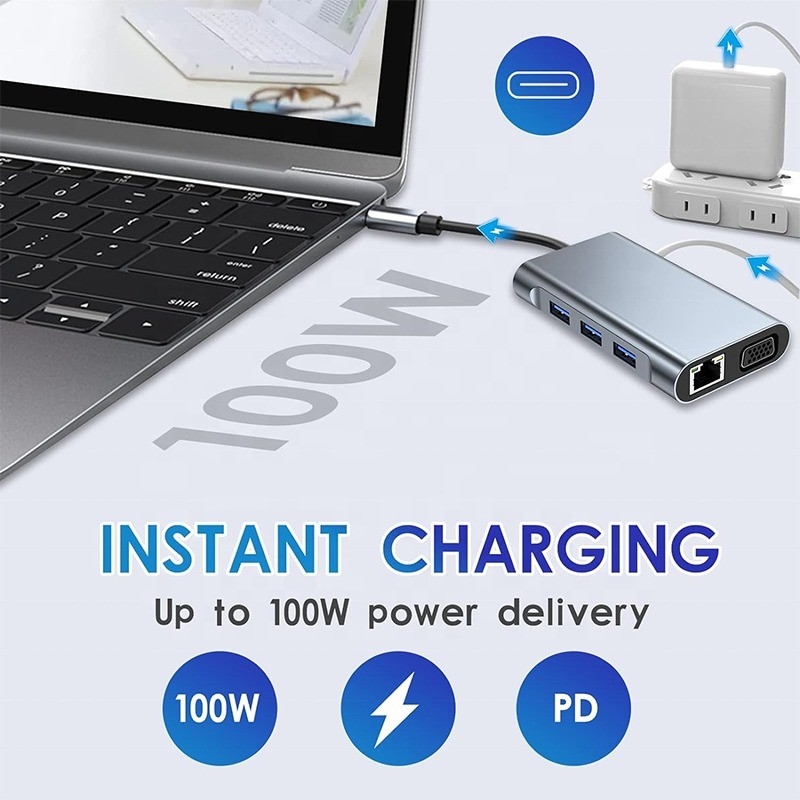 Multifunzione 8-in-1 USB-C USB C Docking Station con doppia 4K HDMI e 2 porte HDMI Grigio
