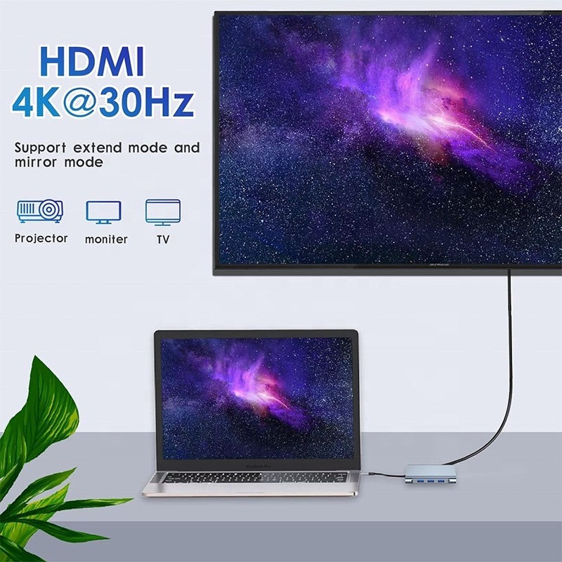 Multifunzione 8-in-1 USB-C USB C Docking Station con doppia 4K HDMI e 2 porte HDMI Grigio