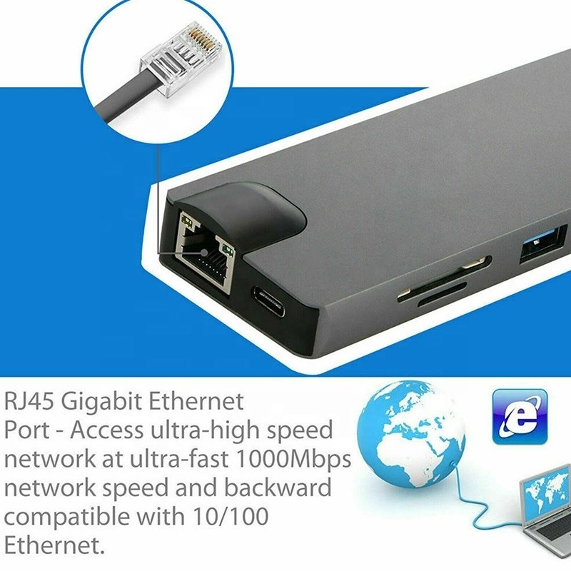 8-in-1 USB C Hub Tipo-C Tipo C 3.1 a 4K HDMI HDTV RJ45 Lan Ethernet PD USB3.0 Adapter Hub