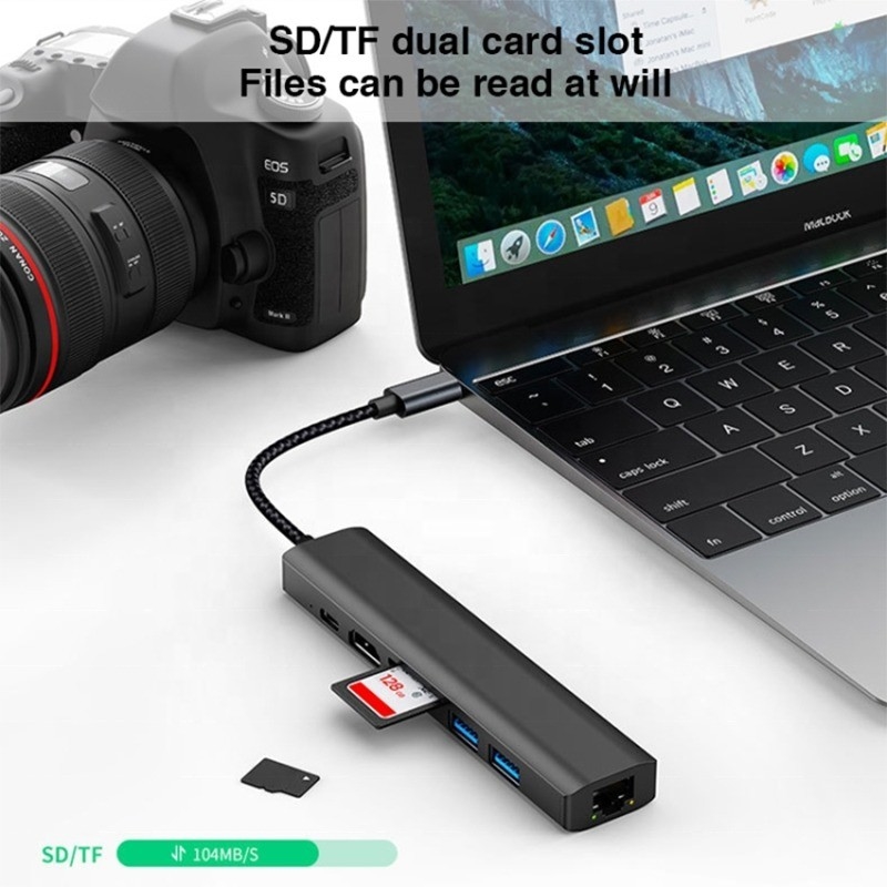 Grigio 7 in 1 USB C Type C Hub con 1000M RJ45 Gigabit Ethernet 4K HDMI PD 100W Adapter