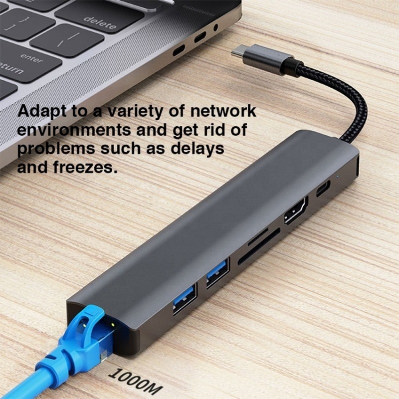 Grigio 7 in 1 USB C Type C Hub con 1000M RJ45 Gigabit Ethernet 4K HDMI PD 100W Adapter