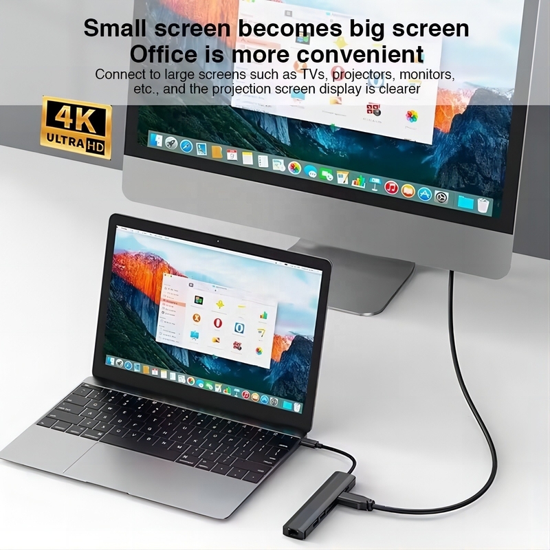 Grigio 7 in 1 USB C Type C Hub con 1000M RJ45 Gigabit Ethernet 4K HDMI PD 100W Adapter