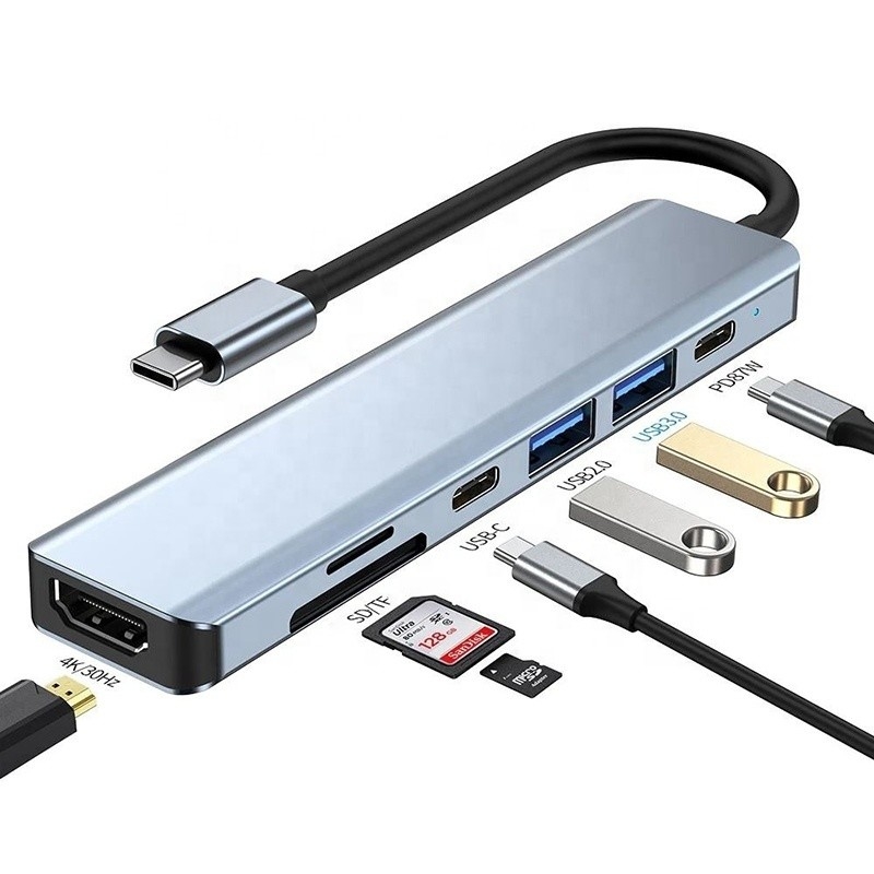 Grigio 7 in 1 USB C ad HDMI Adapter Hub Dock con lettore di schede SD SD / TF