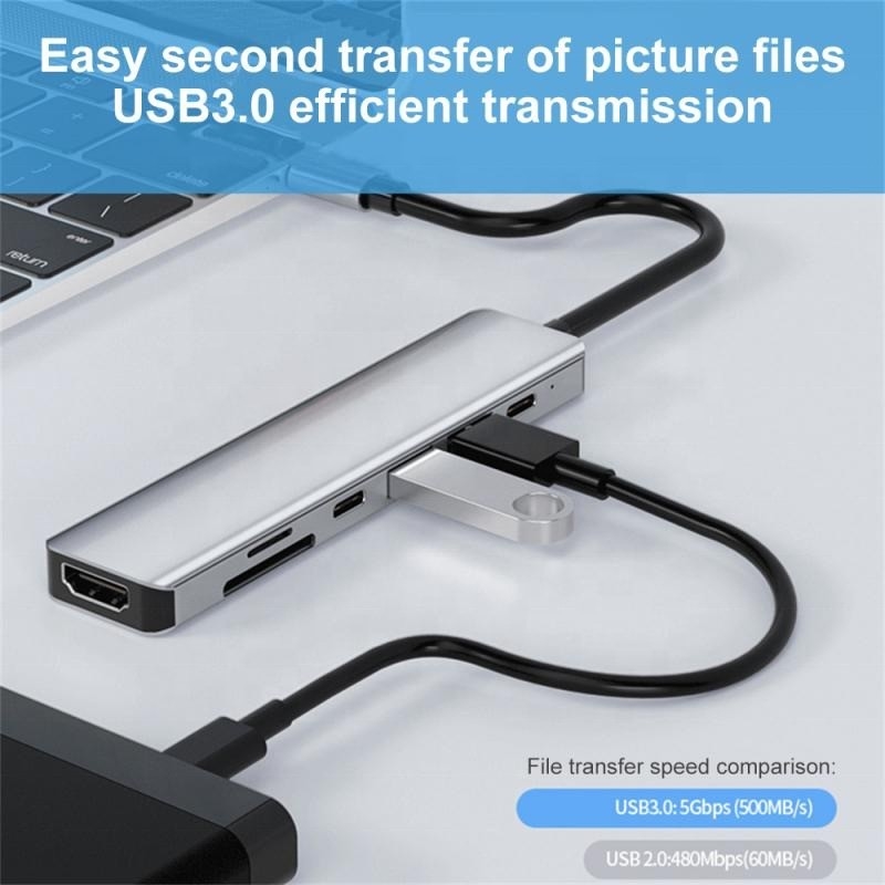 Grigio 7 in 1 USB C ad HDMI Adapter Hub Dock con lettore di schede SD SD / TF