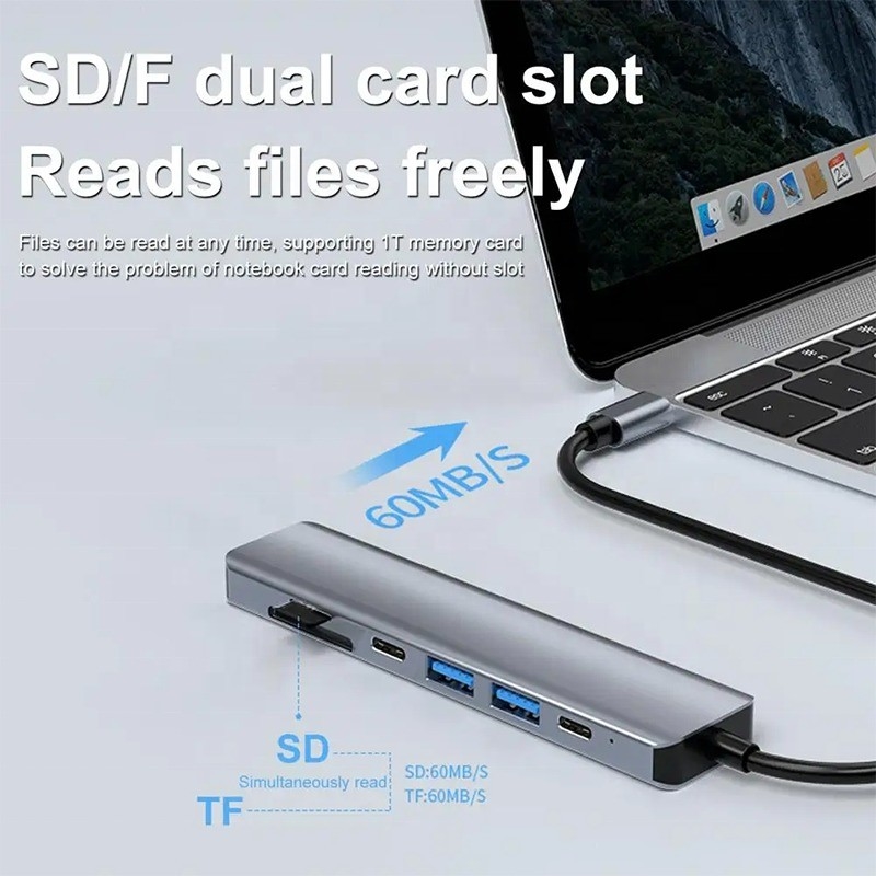 Grigio 7 in 1 USB C ad HDMI Adapter Hub Dock con lettore di schede SD SD / TF