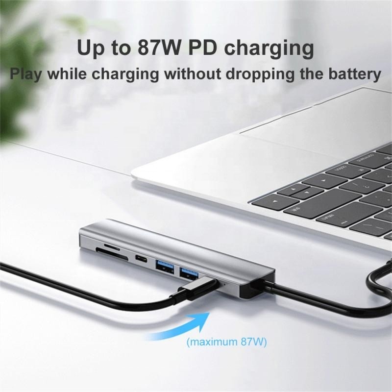 Grigio 7 in 1 USB C ad HDMI Adapter Hub Dock con lettore di schede SD SD / TF