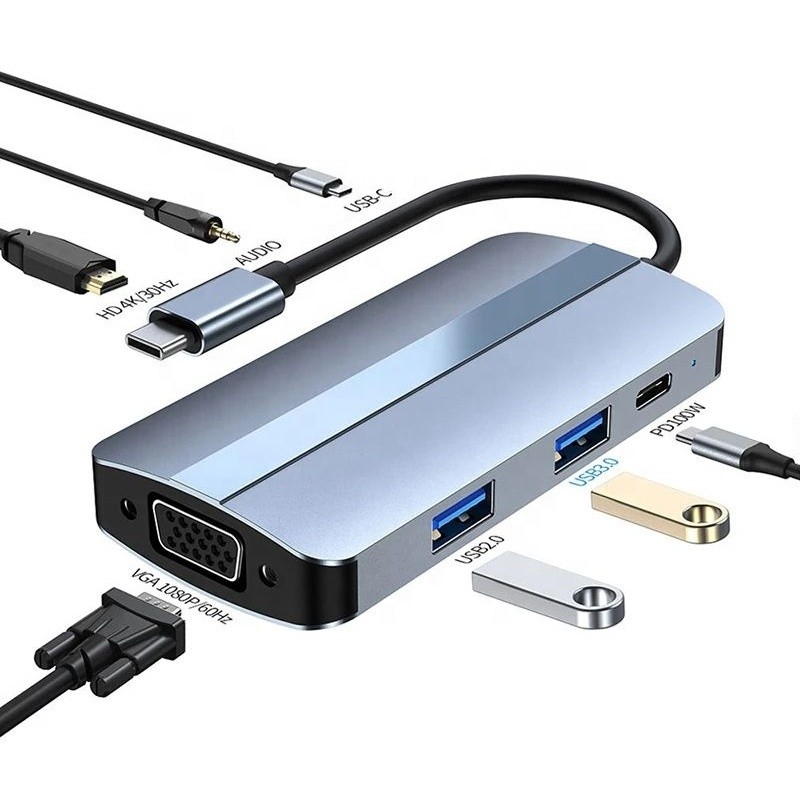 11 in 1 USB-C Hub Tipo-C per HDMI USB3.0 USB2.0 SD TF Adapter Hub con lettore di schede