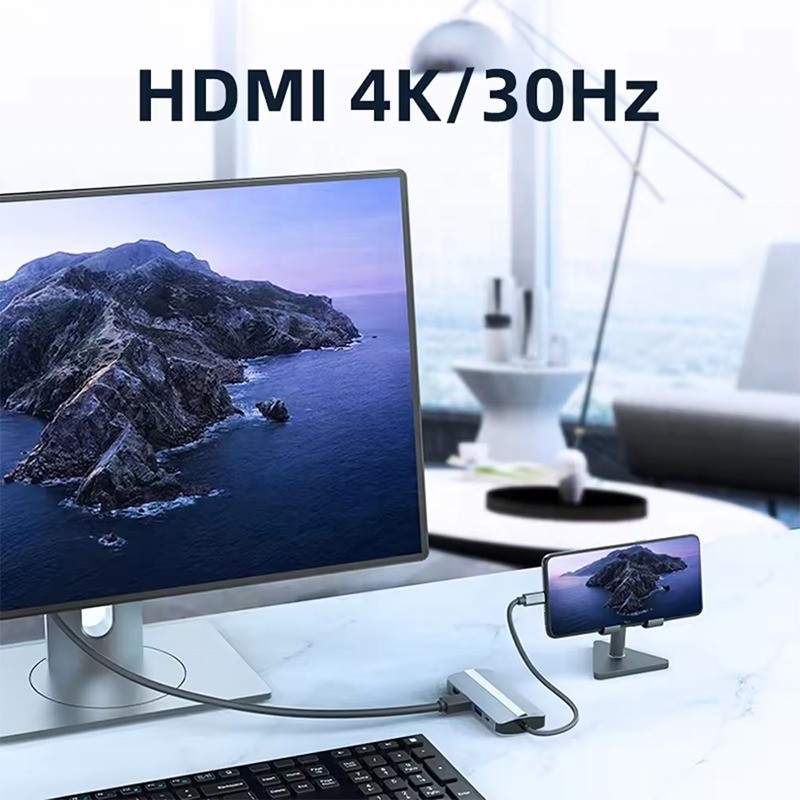 7 in 1 USB C USB-C Hub per Macbook Grigio HDMI USB 3.0 USB2.0 RJ45 SD/TF Card Reader PD Output