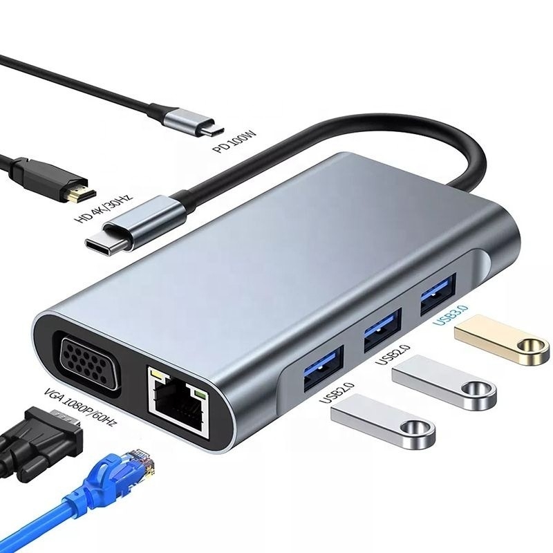11 in 1 USB-C Hub Tipo-C per HDMI USB3.0 USB2.0 SD TF Adapter Hub con lettore di schede