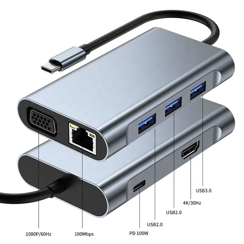 11 in 1 USB-C Hub Tipo-C per HDMI USB3.0 USB2.0 SD TF Adapter Hub con lettore di schede