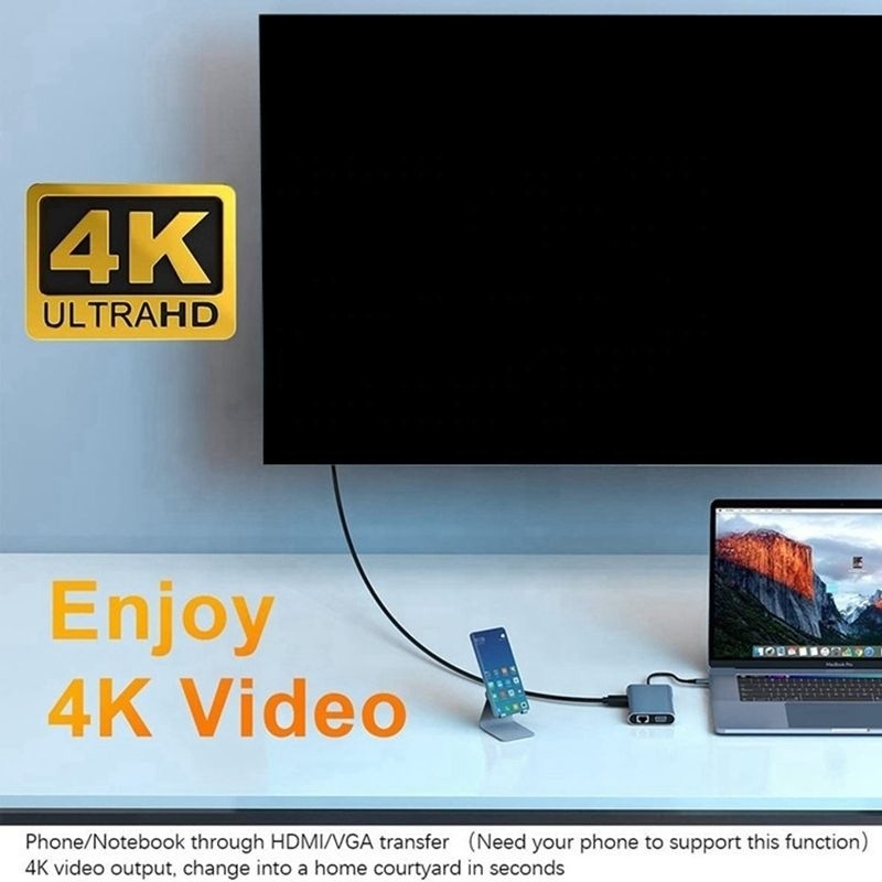 Stazione di collegamento USB C tipo C 7-in-1 con HDTV HDMI VGA USB RJ45 e trasferimento rapido di dati