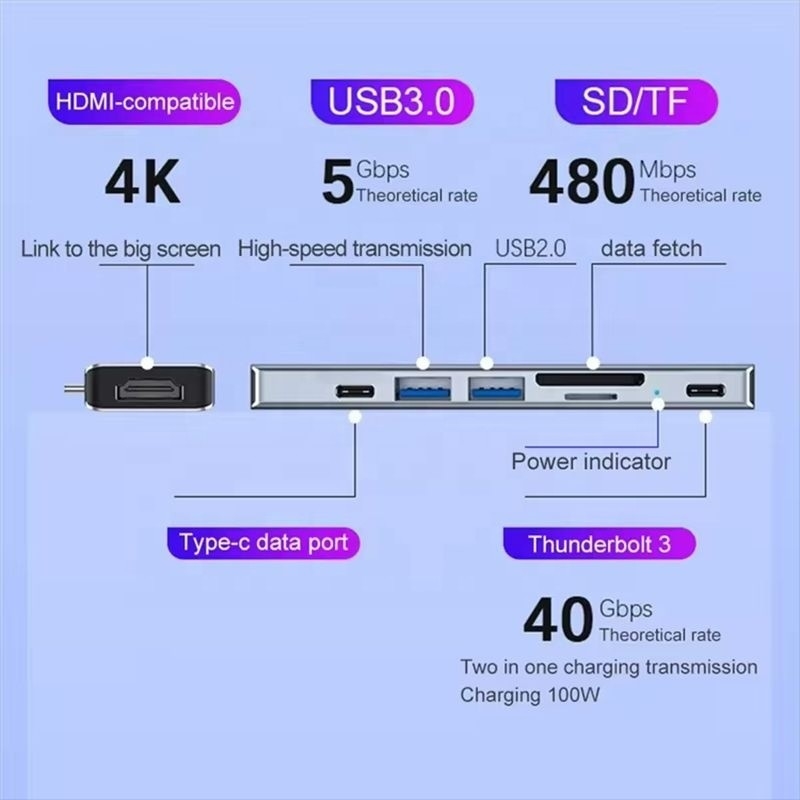Adaptatore USB tipo C 7-in-1 Multiport Dock Hub con usb 3.0 usb 2.0 usb SD/TF PD