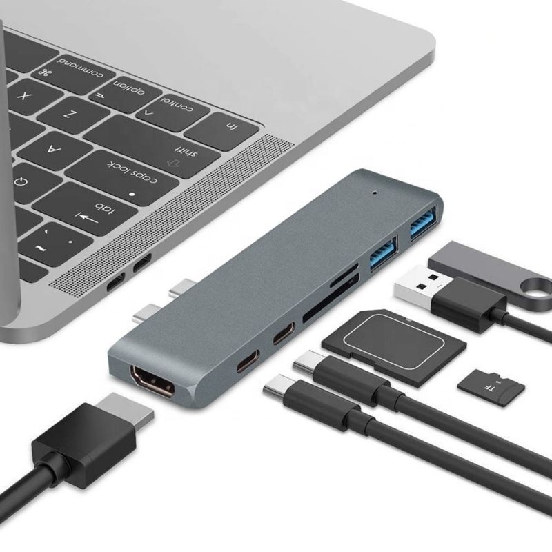 Stazione di attracco hub 7-in-2 con doppio ingresso maschile di tipo C e tipo di interfaccia USB 3.1