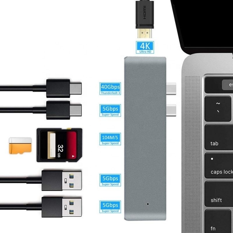 Stazione di attracco hub 7-in-2 con doppio ingresso maschile di tipo C e tipo di interfaccia USB 3.1