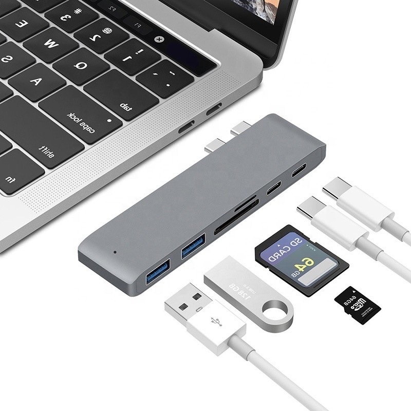 Multiport Docking Station 6-in-1 Type-C Hub Adapter con uscita SD/TF 2*USB3.0 2*USB-C