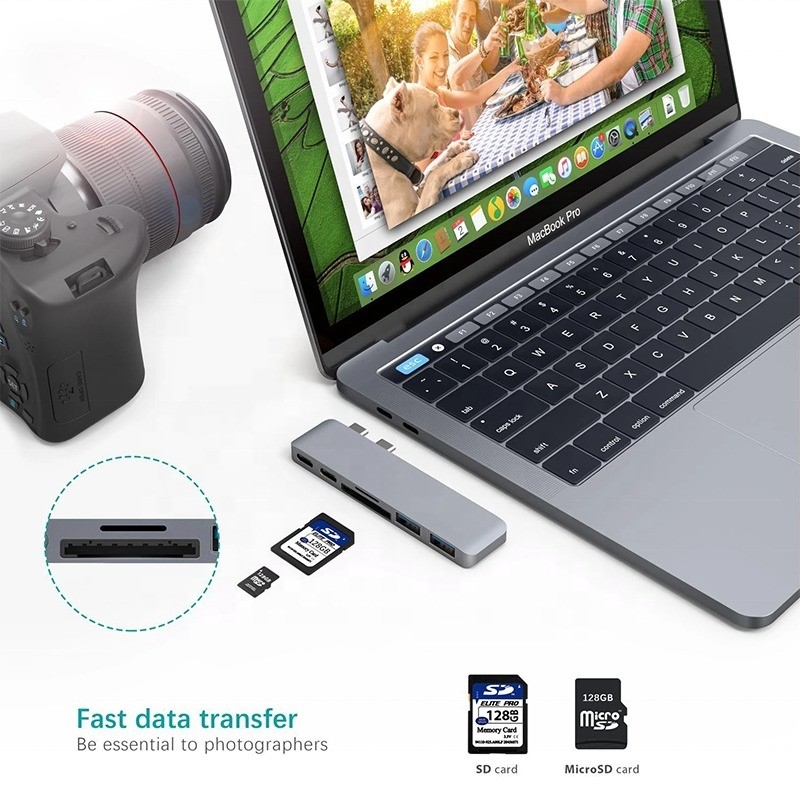 Multiport Docking Station 6-in-1 Type-C Hub Adapter con uscita SD/TF 2*USB3.0 2*USB-C