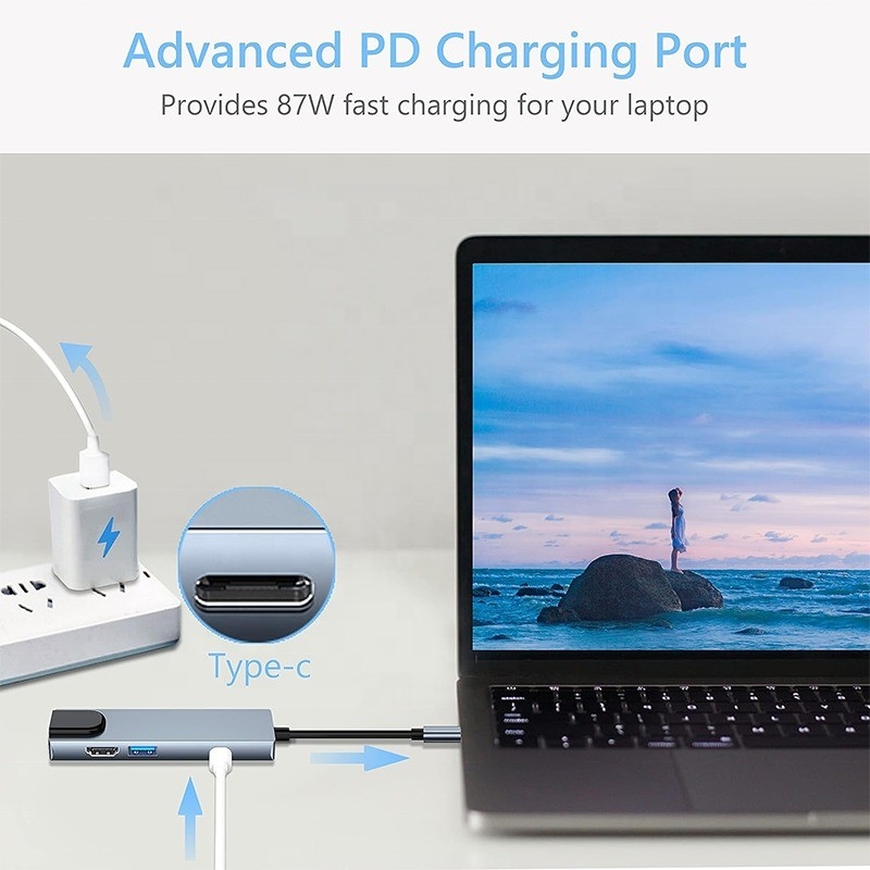 Stazione di attracco USB C PD grigio per la funzione di ricarica del portatile