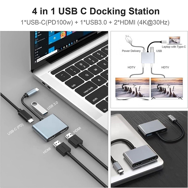 4 in 1 USB C a doppio 4K HDMI MST Adapter per carica trasferimento dati e uscita video