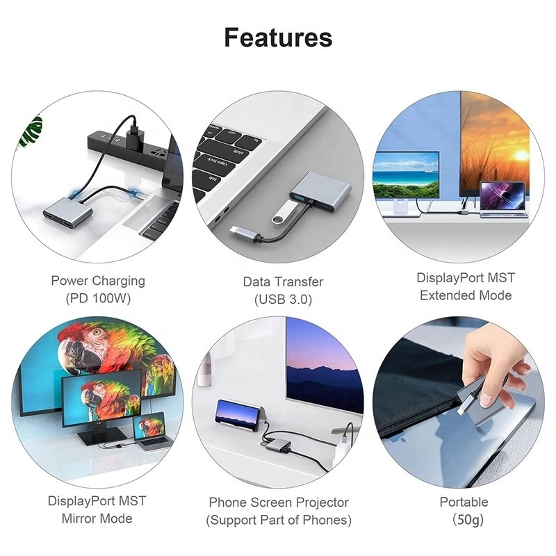4 in 1 USB C a doppio 4K HDMI MST Adapter per carica trasferimento dati e uscita video