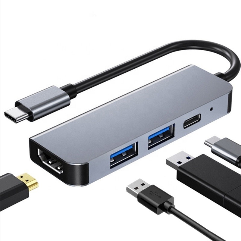 4K HDMI Compatibile Tipo-C verso USB C Hub Adapter con 2 porte di carica USB3.0 e PD