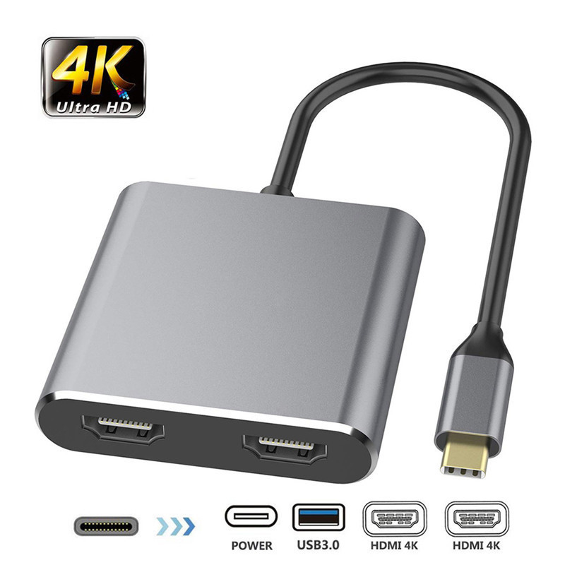 Stazione di attracco 4-in-1 con 2 doppie porte HDMI 4K e adattatore USB-C tipo-C a doppio HDMI