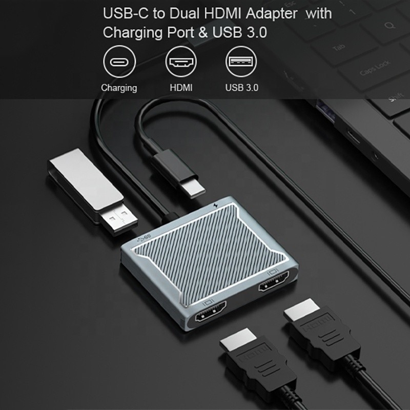 Connettore di interfaccia USB tipo C doppio adattatore HDMI 4K 4 in 1 USB 3.0 Hub per laptop