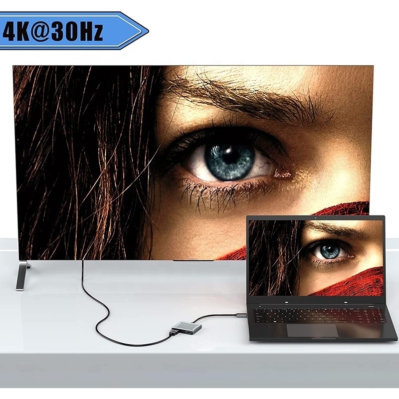 Connettore di interfaccia USB tipo C doppio adattatore HDMI 4K 4 in 1 USB 3.0 Hub per laptop