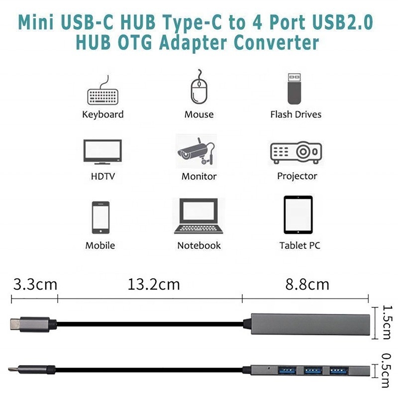 Interfaccia di tipo C 4 in 1 4 porte Hub Tipo C OTG a USB 3.0 2.0 Adapter Legatura di alluminio