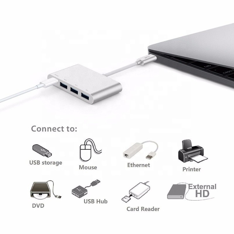 USB 3.1 Interfaccia 4-in-1 Tipo C Hub Adapter multiplo per il trasferimento veloce di dati