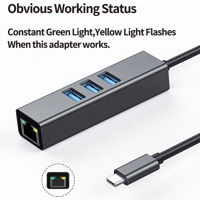 USB 3.1 Tipo C a 9 porte USB3.0 Hub con Gigabit Ethernet RJ45 Lan Port Adapter Grigio