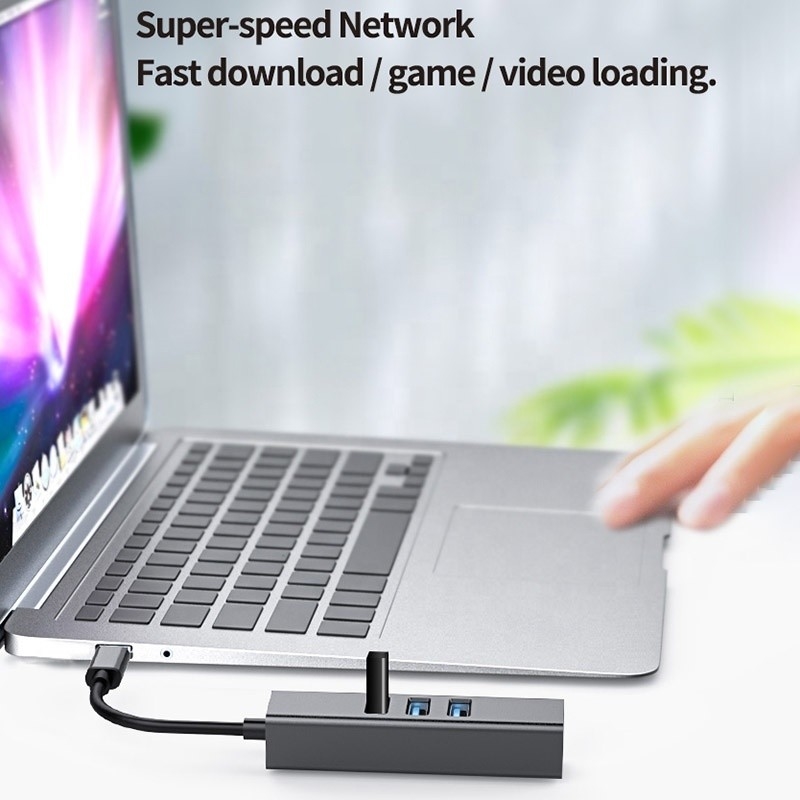 USB 3.1 Tipo C a 9 porte USB3.0 Hub con Gigabit Ethernet RJ45 Lan Port Adapter Grigio
