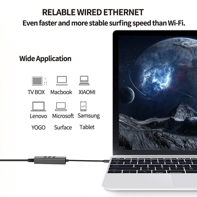USB 3.1 Tipo C a 9 porte USB3.0 Hub con Gigabit Ethernet RJ45 Lan Port Adapter Grigio