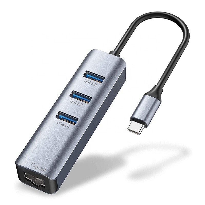 Interfaccia USB 3.1 Tipo C a 9 porte Adaptatore USB A 3.0 con scheda di rete Ethernet Gigabit RJ45 Grigio