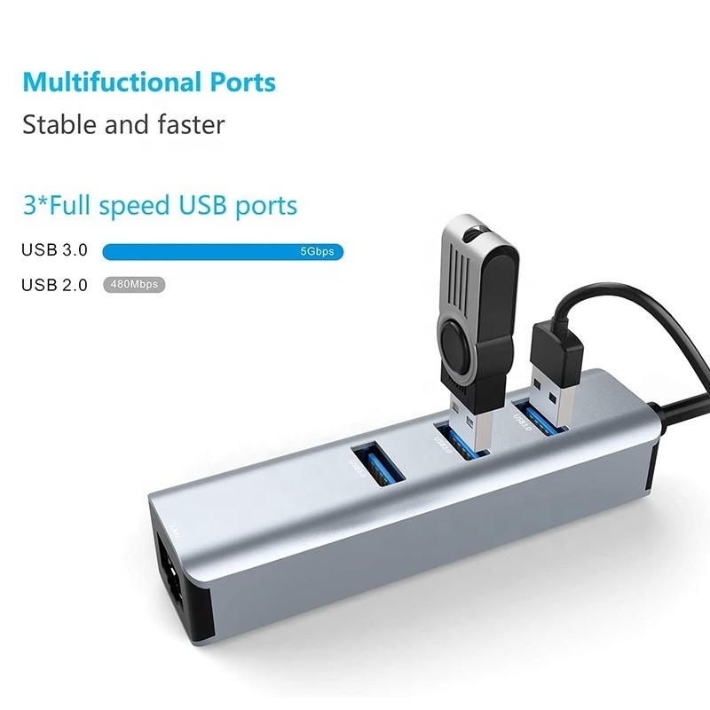 Interfaccia USB 3.1 Tipo C a 9 porte Adaptatore USB A 3.0 con scheda di rete Ethernet Gigabit RJ45 Grigio