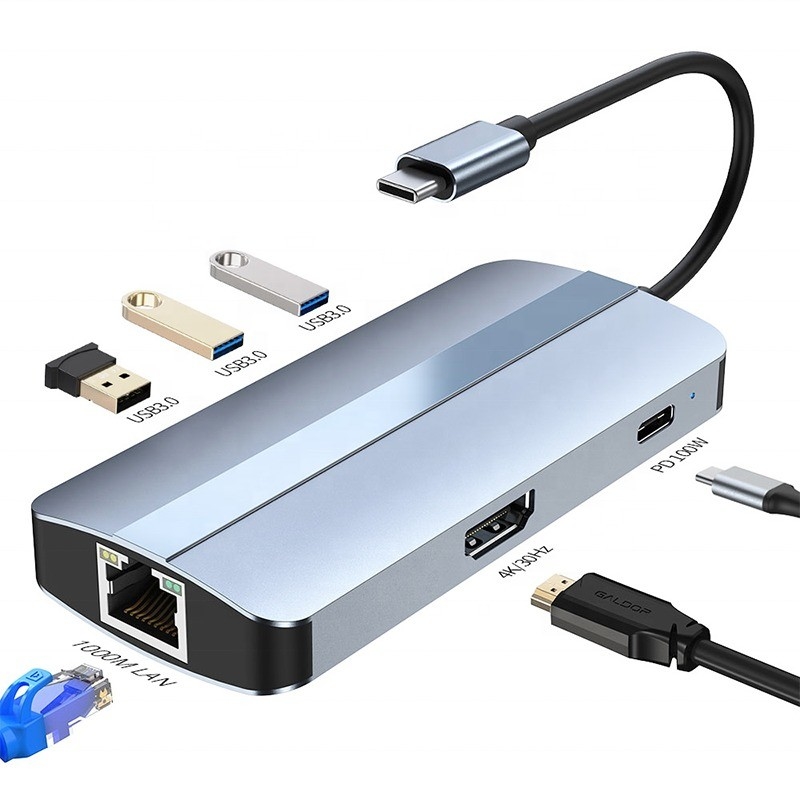 12 in 1 USB C Adapter OEM Multiport Hub con 4K HDMI USB 3.0 RJ45 Lan Ethernet