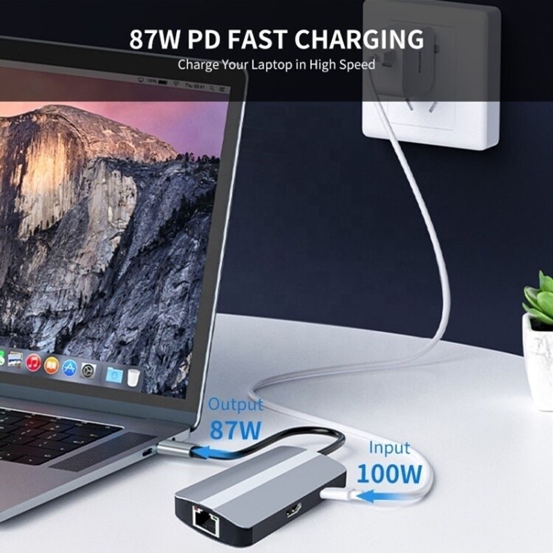 6 in 1 USB A Hub 4K HDMI USB3.0 RJ45 1000Mbps PD