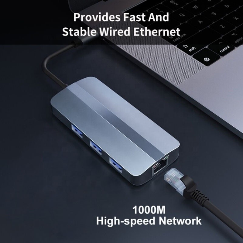 6 in 1 USB A Hub 4K HDMI USB3.0 RJ45 1000Mbps PD