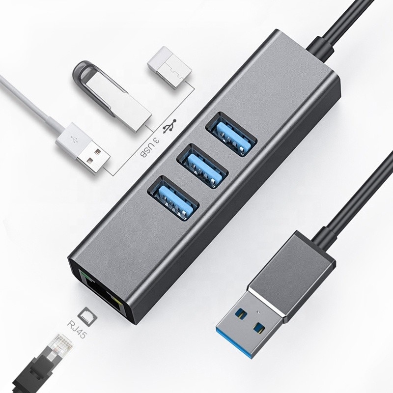 Grigio USB3.0 Hub e RJ45 Lan Adapter con 3 porte USB Gigabit Ethernet Network Card