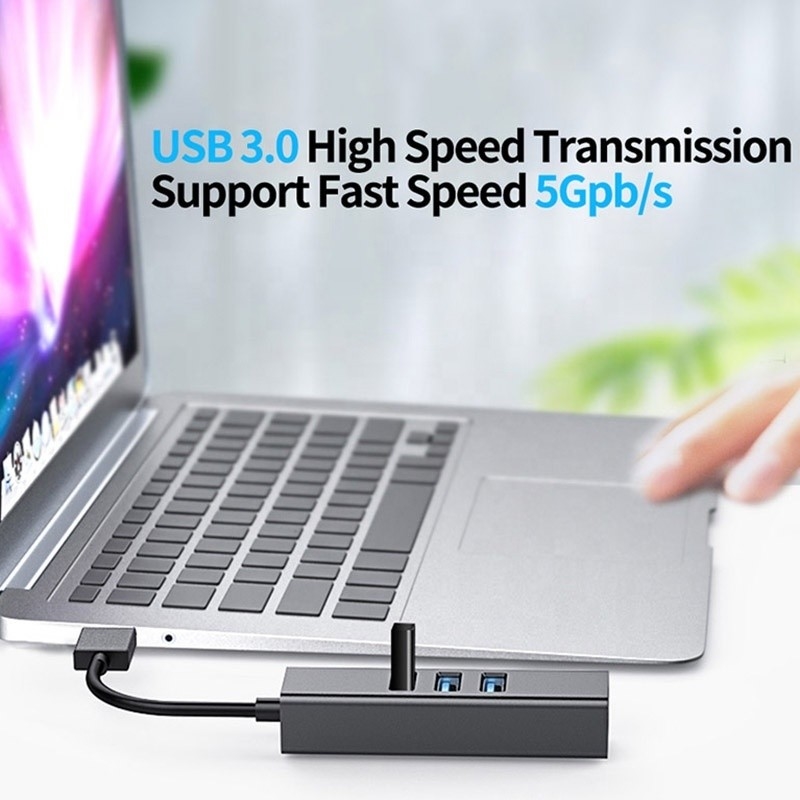 Grigio USB3.0 Hub e RJ45 Lan Adapter con 3 porte USB Gigabit Ethernet Network Card