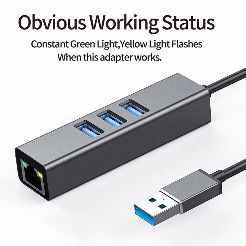 Grigio USB3.0 Hub e RJ45 Lan Adapter con 3 porte USB Gigabit Ethernet Network Card