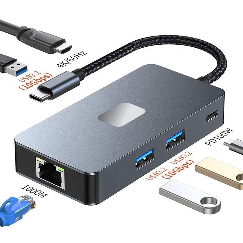 Adaptatore multiporto 8-in-1 USB-C Hub con HDMI 3 USB3.0 RJ45 E PD Output 5-8 porte