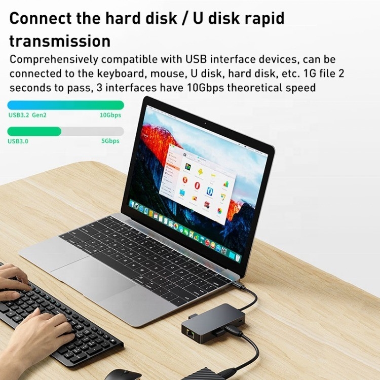 Adaptatore multiporto 8-in-1 USB-C Hub con HDMI 3 USB3.0 RJ45 E PD Output 5-8 porte