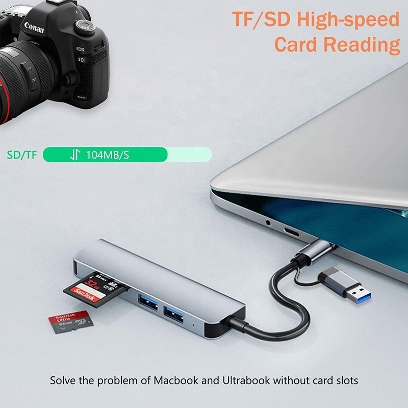 USB A/C Input USB 3.0 Tipo C Multiport Adapter Docking Station con lettore di schede SD/TF